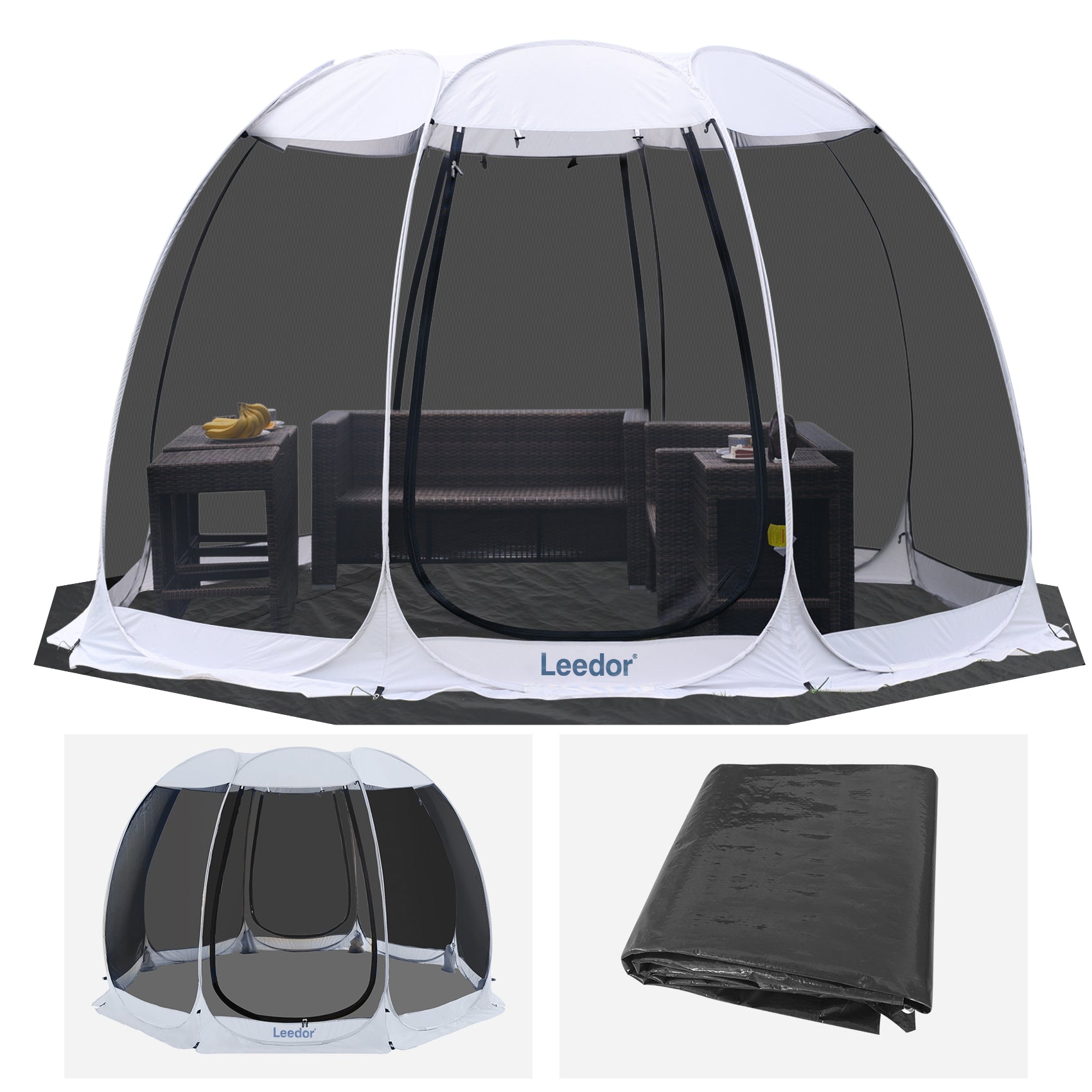 Combo: Alvantor Pop Up Screen House Gazebo Tent with PE Tarp Floor Set - 2-15 Person, Ideal for Camping, Beach, and Backyard; Enhanced Cleanliness and Comfort