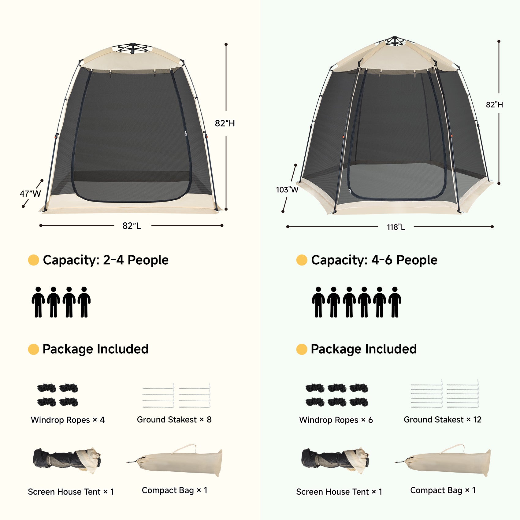EighteenTek 10'x10'x7' Pop Up Sports Tent Shelter for 4–6 People, All Weather Outdoor Gazebo with Mesh Walls, Portable Camping Canopy Room for Tailgating, Backyard, Beige
