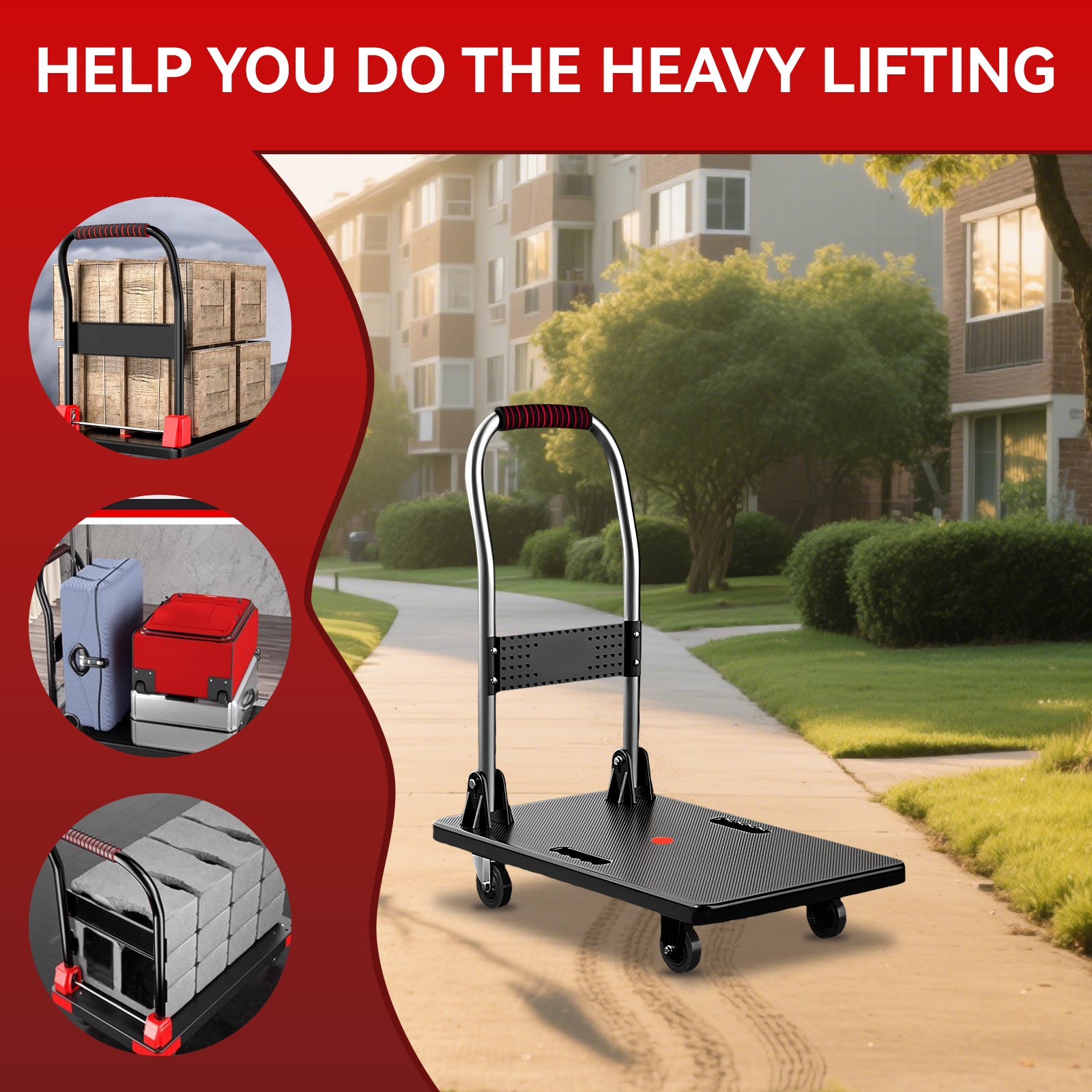 Folding Platform Truck Cart 200LBS/1000LBS – Heavy Duty Push Dolly with Swivel Wheels, Foldable Handle