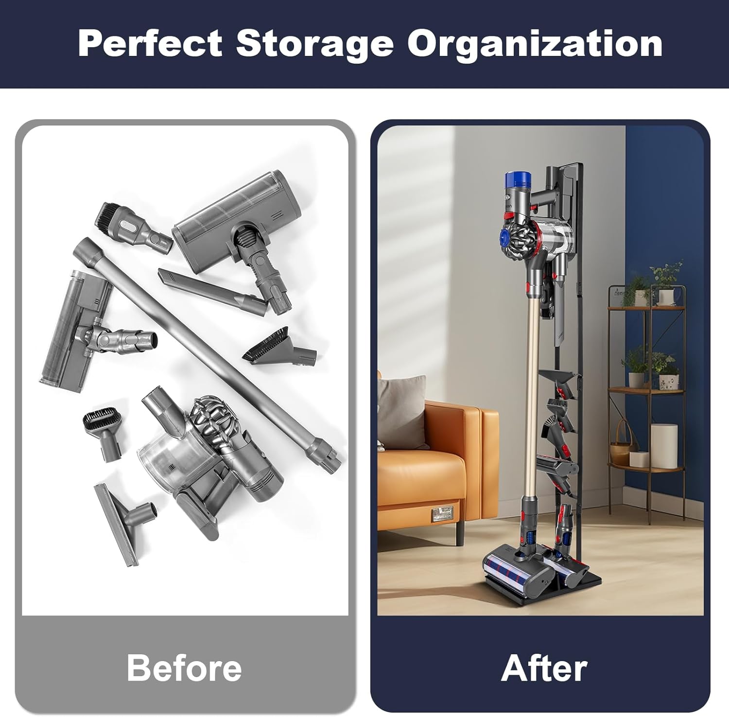 Cordless Vacuum Stand with Clamp & Accessory Hooks – Heavy Metal Base (V6–V15 Compatible)