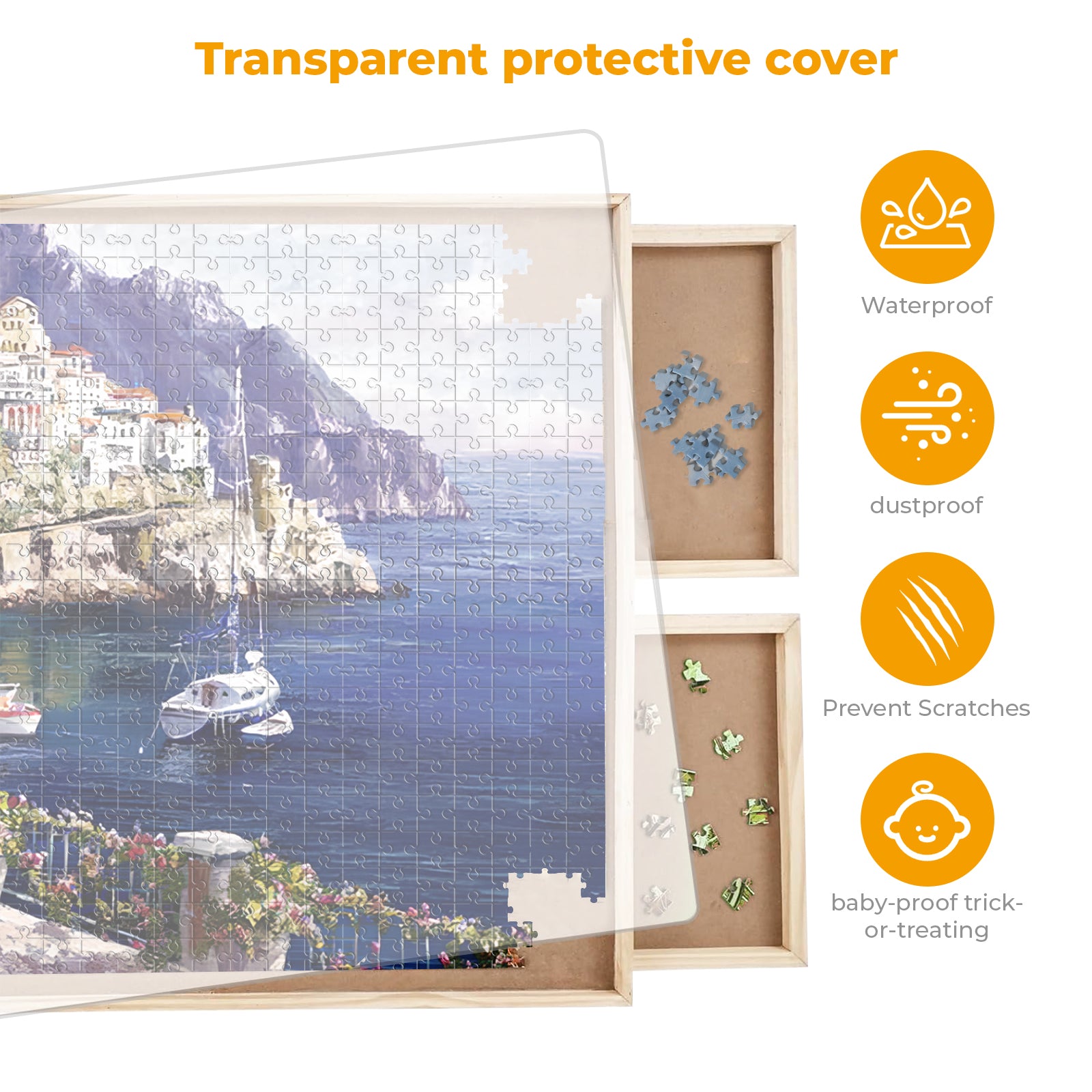 Puzzle Locker 1500 Piece Puzzle Table with 6 Drawers and Cover – Portable Wooden Jigsaw Board for 14 years old and Adults, 27" x 35" Puzzle Organizer Tray