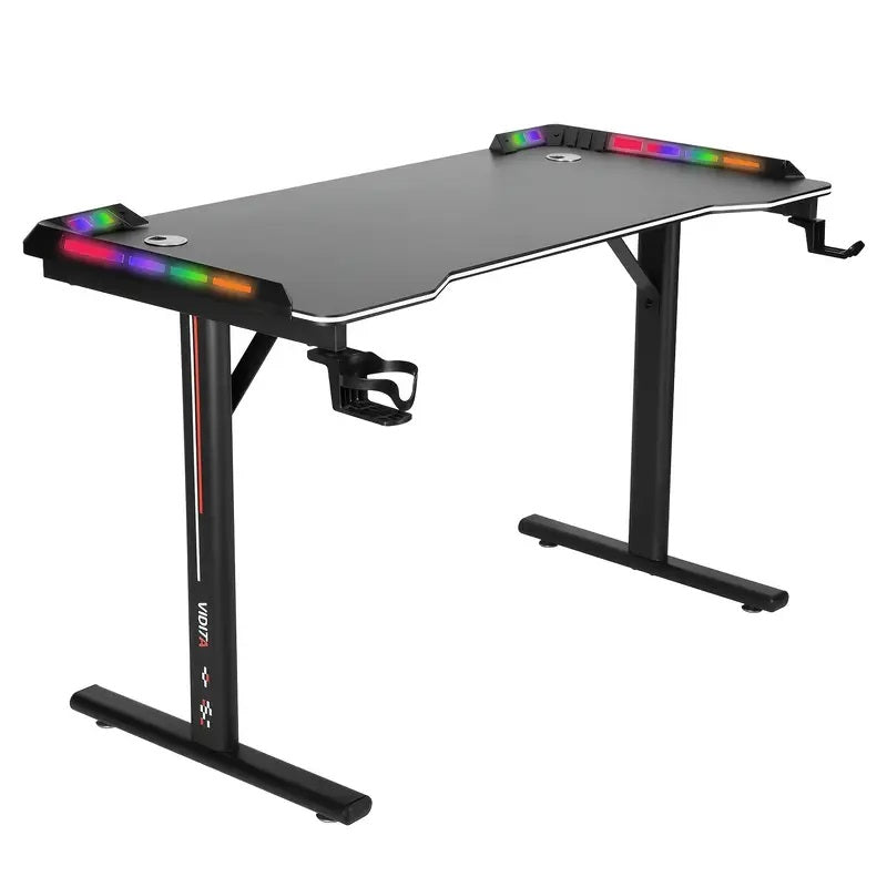 Gaming Computer Desk 47"–55" with Full-Surface Mouse Pad – Carbon Fiber Desktop, Cup Holder, Socket Rack, Cable Management &amp; Adjustable Feet