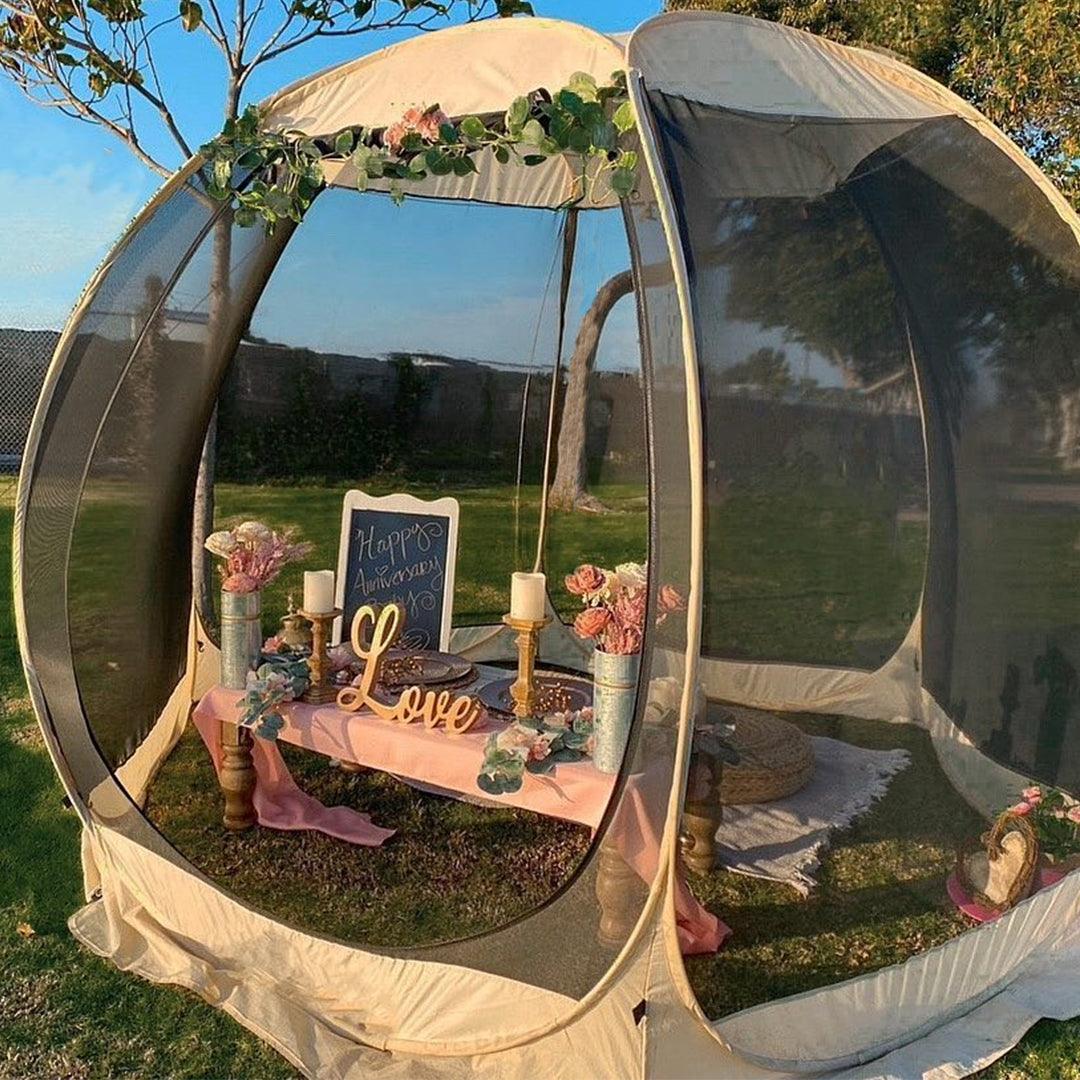 Canopy tent shop with screen walls