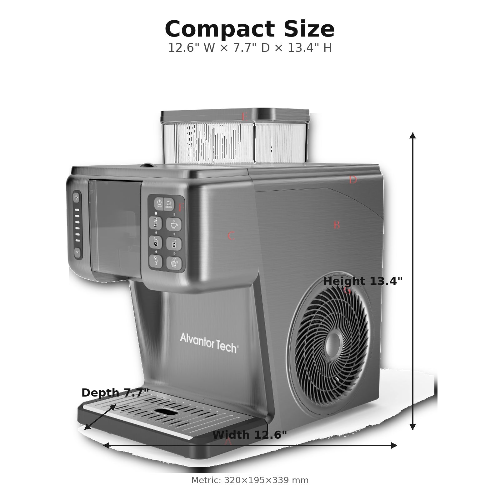 Alvantor Tech® Countertop Flake Ice Maker, Ice Ready in 1–3 Min, 44 lb/Day, 0.8L Water Tank, Compressor Cooling, Multi-Speed Button Control, 120V 170W