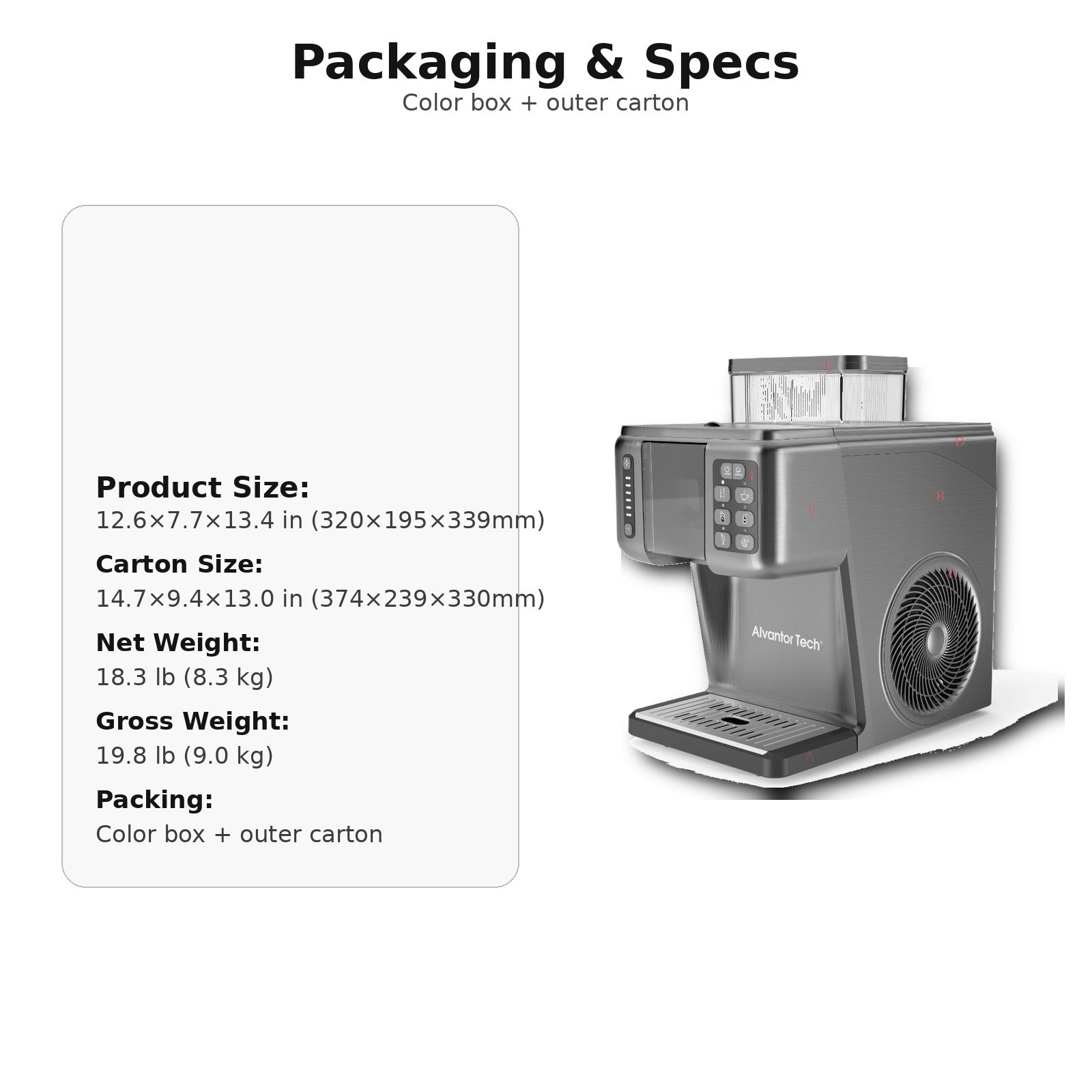 Alvantor Tech® Countertop Flake Ice Maker, Ice Ready in 1–3 Min, 44 lb/Day, 0.8L Water Tank, Compressor Cooling, Multi-Speed Button Control, 120V 170W