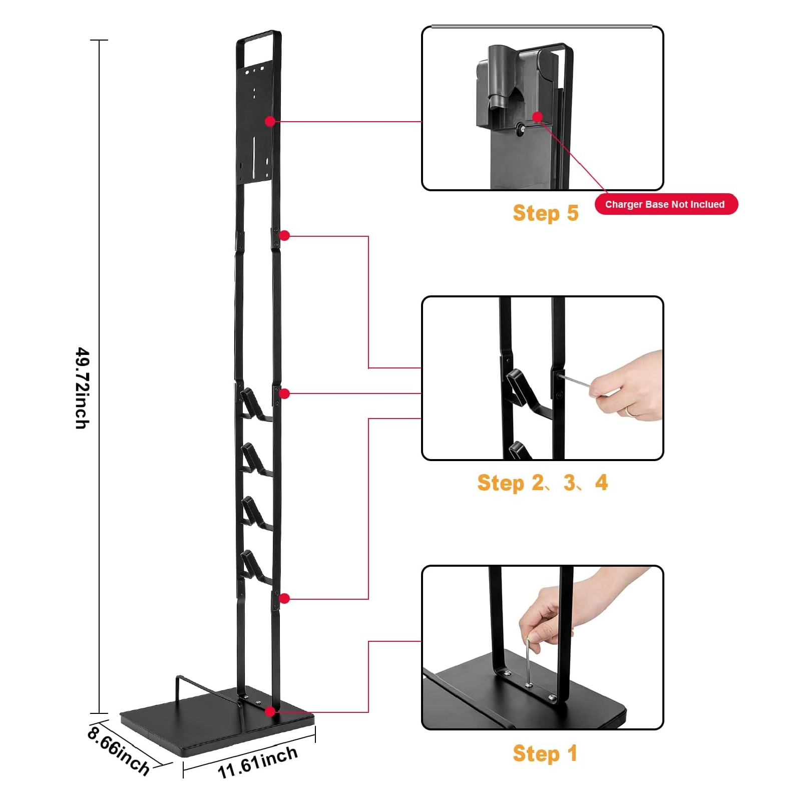 Cordless Vacuum Stand with Clamp & Accessory Hooks – Heavy Metal Base (V6–V15 Compatible)