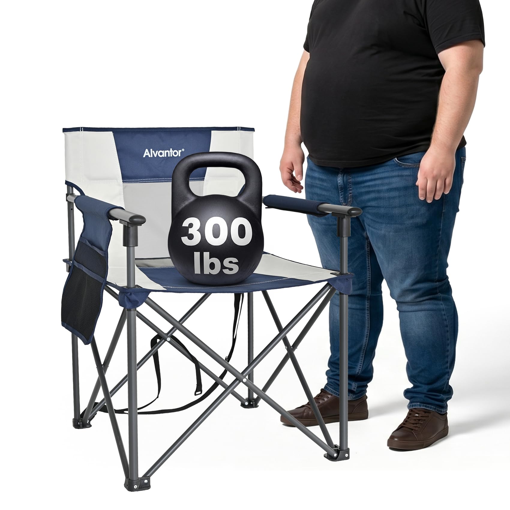Alvantor Heavy Duty Folding Camping Chair, 300LBS Support Portable Outdoor Chair for Adults Big & Tall, Breathable Mesh, Wide Seat, Sturdy Armrests with Storage Pocket for Camping, Sports Events
