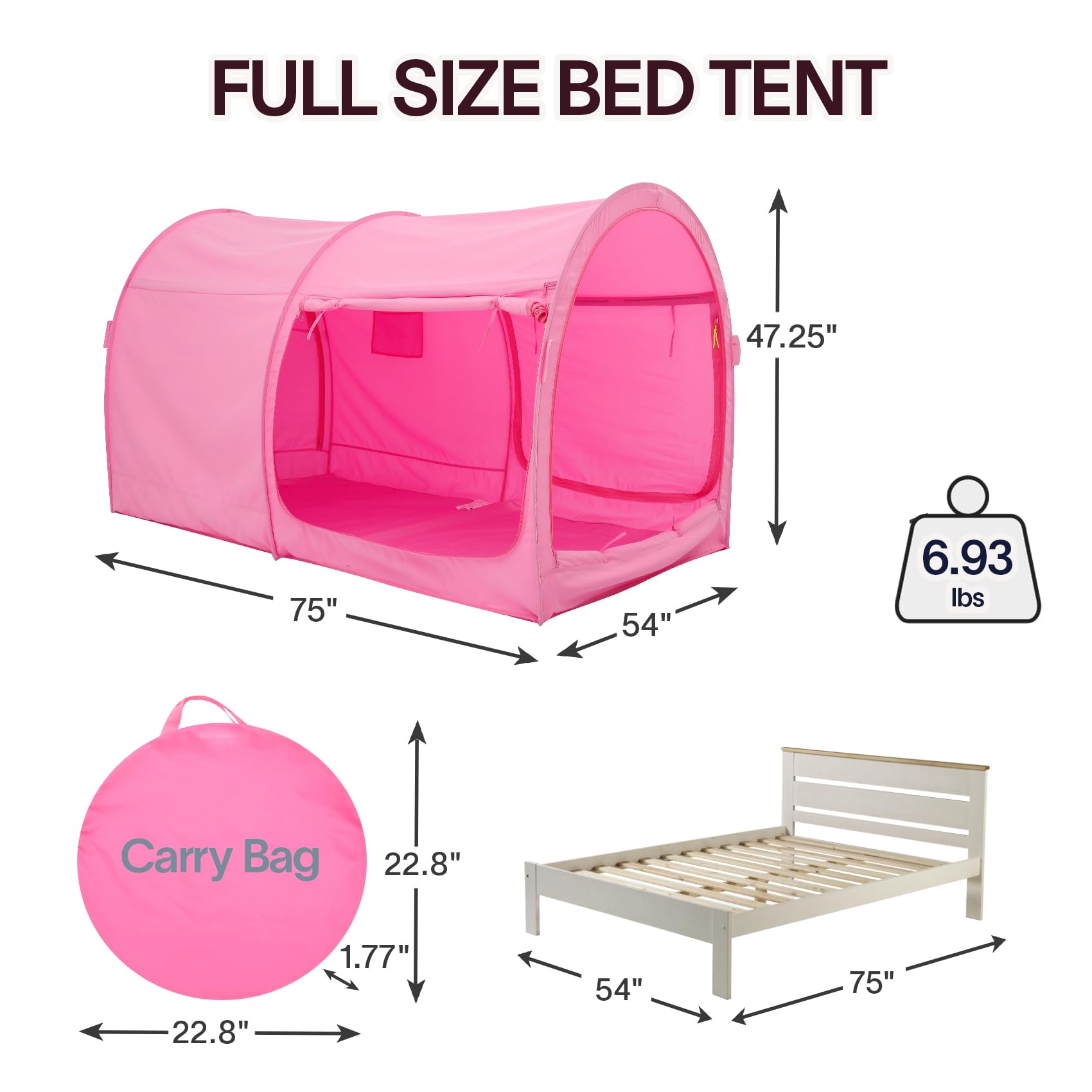 Bed Tent Dream Tents Bed Canopy Shelter Cabin Indoor Privacy Warm Breathable Pop Up Twin/Full/Queen for Kids and Adult Patent Pending(Mattress Not Included)