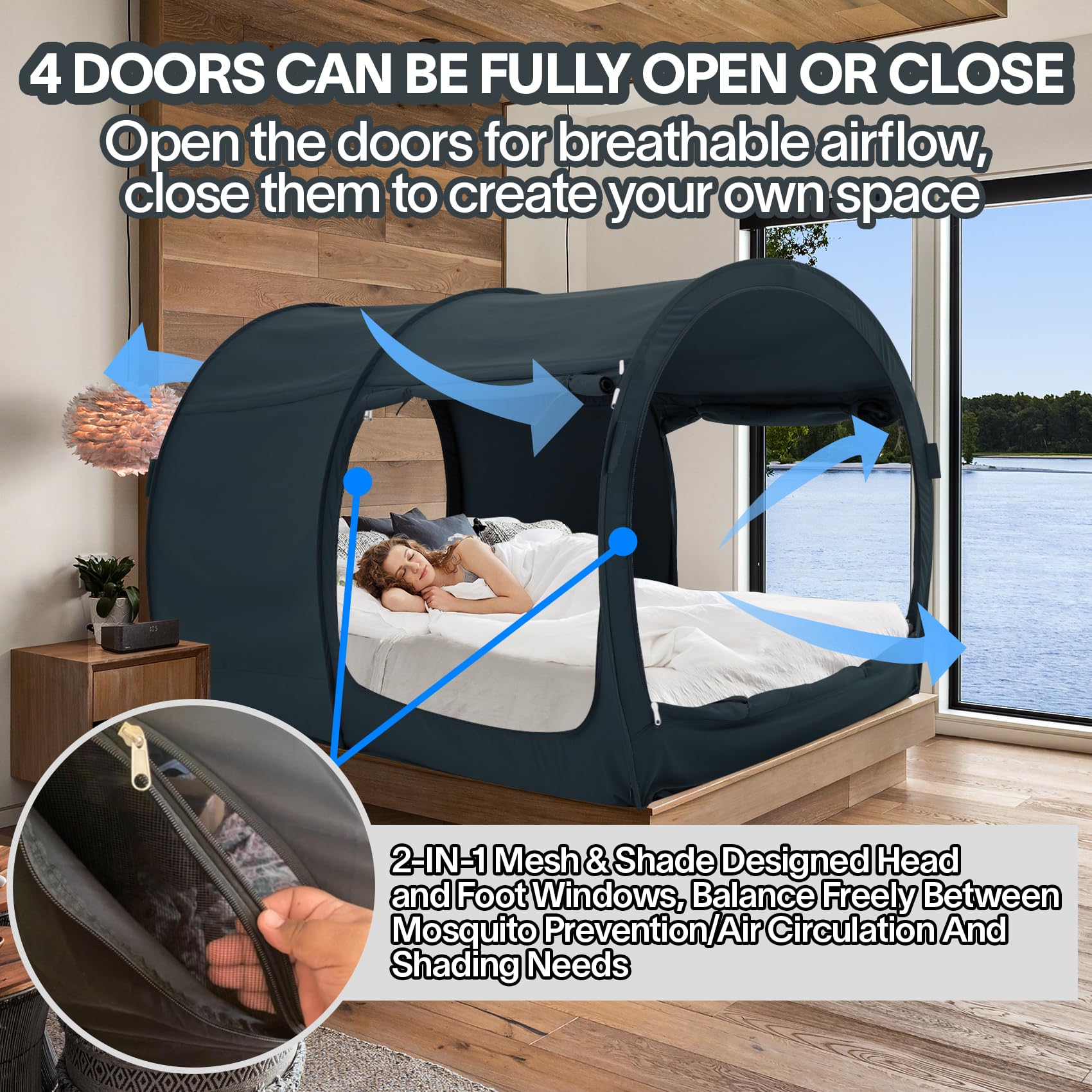 Bed Tent Dream Tents Bed Canopy Shelter Cabin Indoor Privacy Warm Breathable Pop Up Twin/Full/Queen for Kids and Adult Patent Pending(Mattress Not Included)