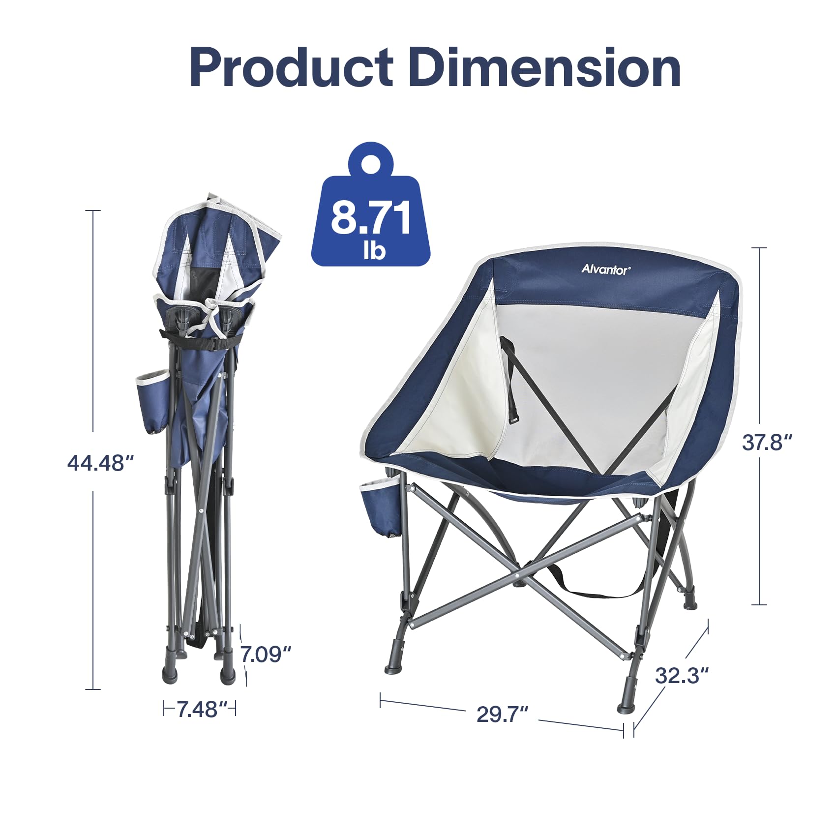 Alvantor Folding Camping Chair with Breathable Mesh, Portable Outdoor Chair for Adults, Heavy Duty Steel Frame Supports, Built-in Cup Holder, Carry Strap for Camping Beach Sports Tailgating