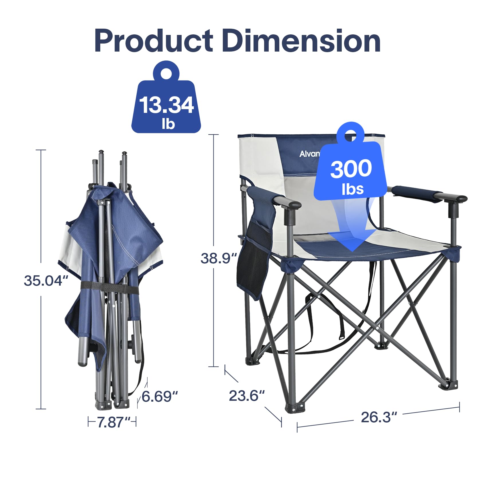 Alvantor Folding Camping Chair with Breathable Mesh, Portable Outdoor Chair for Adults, Heavy Duty Steel Frame Supports, Built-in Cup Holder, Carry Strap for Camping Beach Sports Tailgating