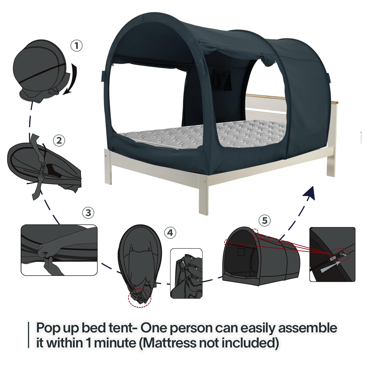 Bed Tent Dream Tents Bed Canopy Shelter Cabin Indoor Privacy Warm Breathable Pop Up Twin/Full/Queen for Kids and Adult Patent Pending(Mattress Not Included)