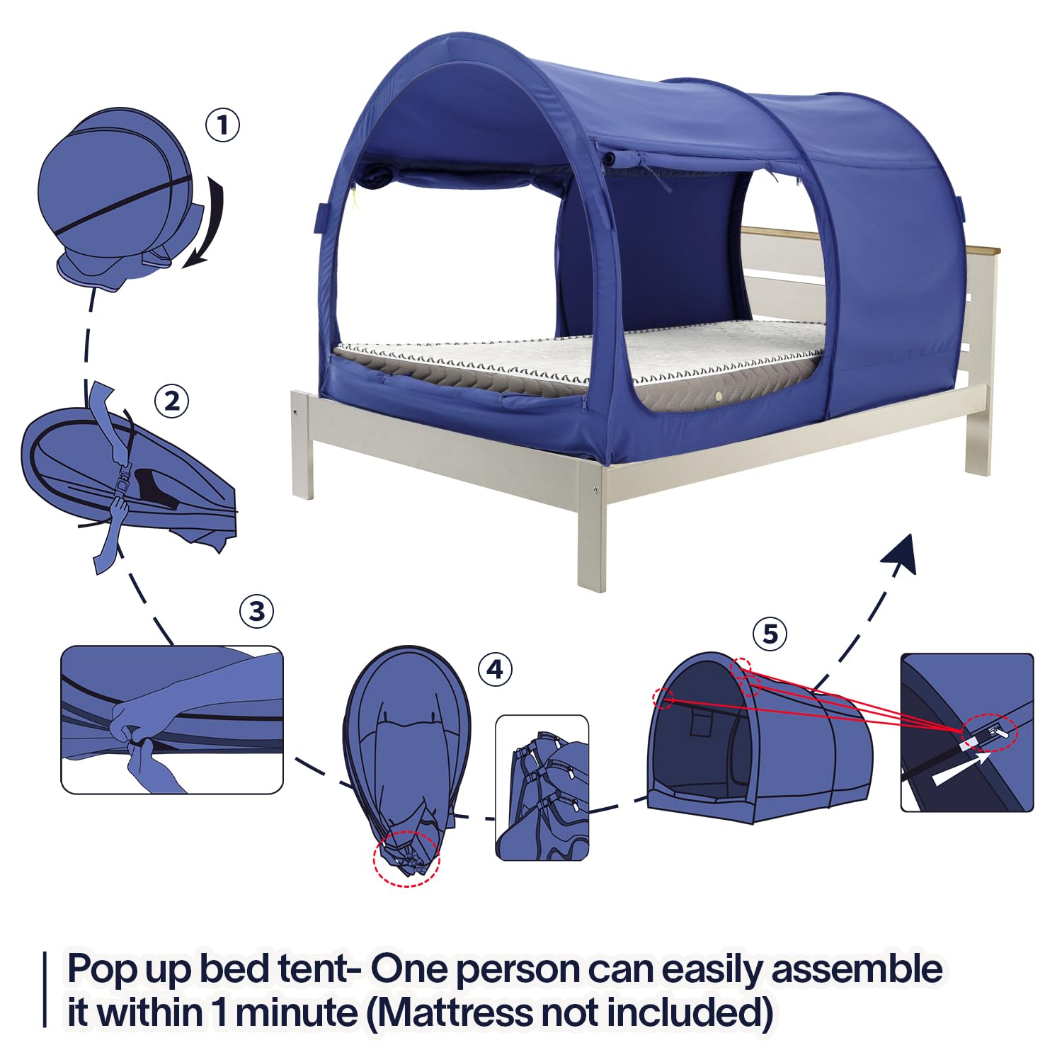 Bed Tent Dream Tents Bed Canopy Shelter Cabin Indoor Privacy Warm Breathable Pop Up Twin/Full/Queen for Kids and Adult Patent Pending(Mattress Not Included) (Copy)