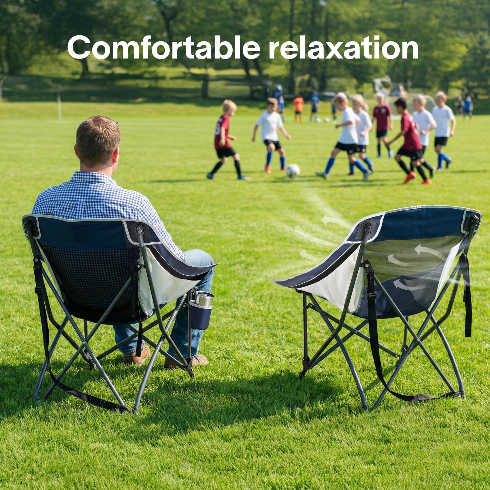 Alvantor Folding Camping Chair with Breathable Mesh, Portable Outdoor Chair for Adults, Heavy Duty Steel Frame Supports, Built-in Cup Holder, Carry Strap for Camping Beach Sports Tailgating