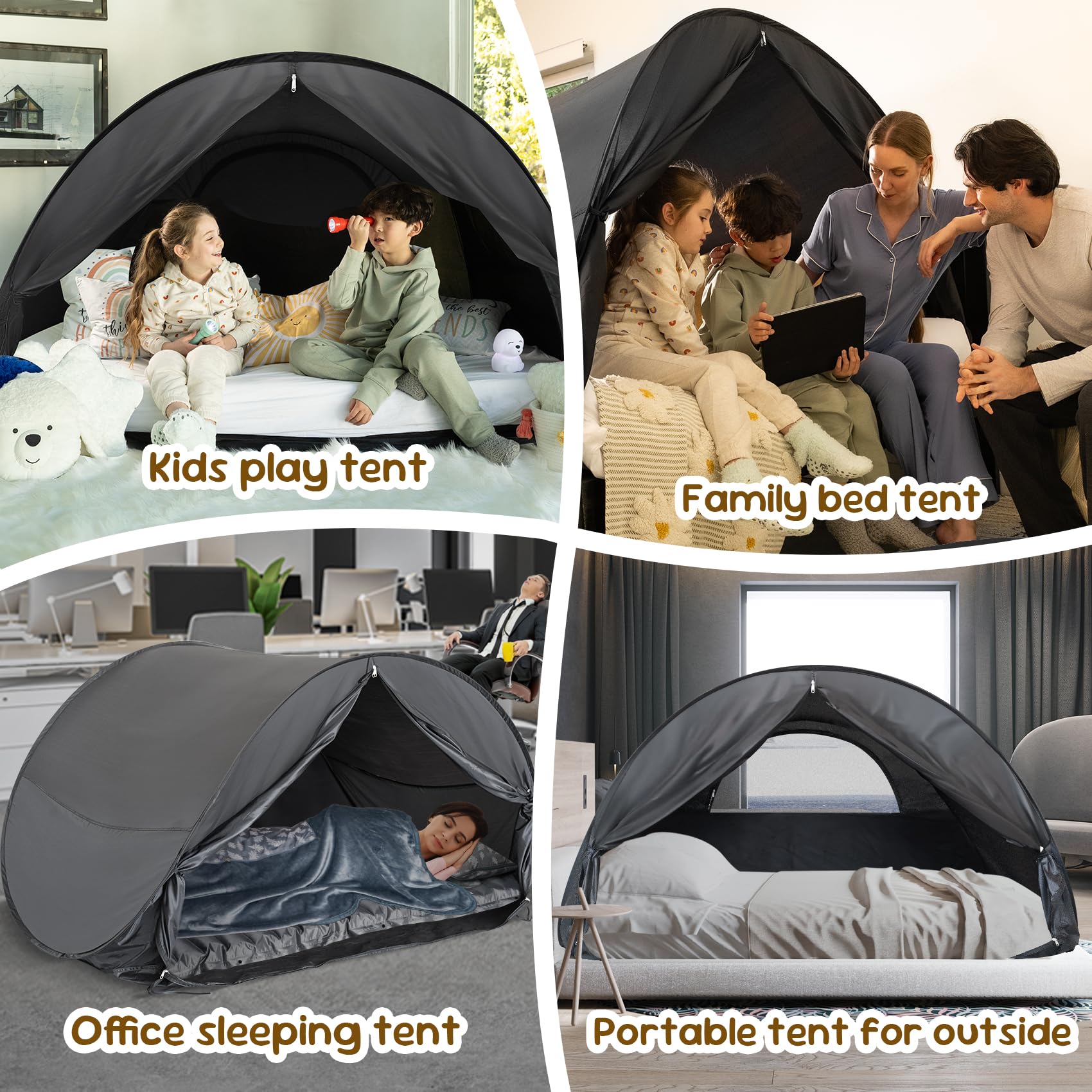 LEEDOR Pop Up Bed Tent with Mesh & Shade Cloth Window,Bed Canopy Shelter Cabin Indoor Privacy Space Sleeping Tents,Blackout Light Reduction Breathable Dream Tent with Portable Bag for Kids Adults Full