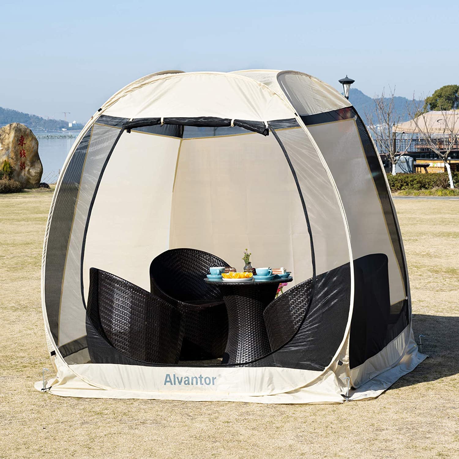 Combo Pop Up Screen House Gazebo Tent Sun Shade Set Enhanced UV Protection 2 15 Person Outdoor Canopy Sun Shelter
