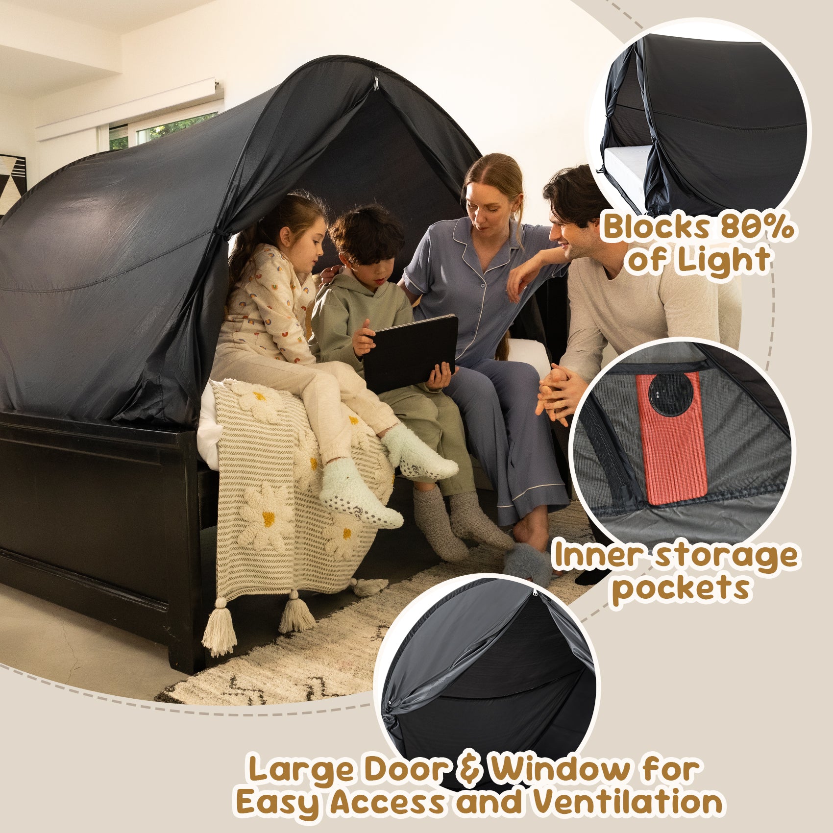LEEDOR Twin Bed Tent for Kids and Adults – 2-in-1 Privacy Canopy with Blackout and Mesh, Mosquito Net Sleep Tent for Indoor Use