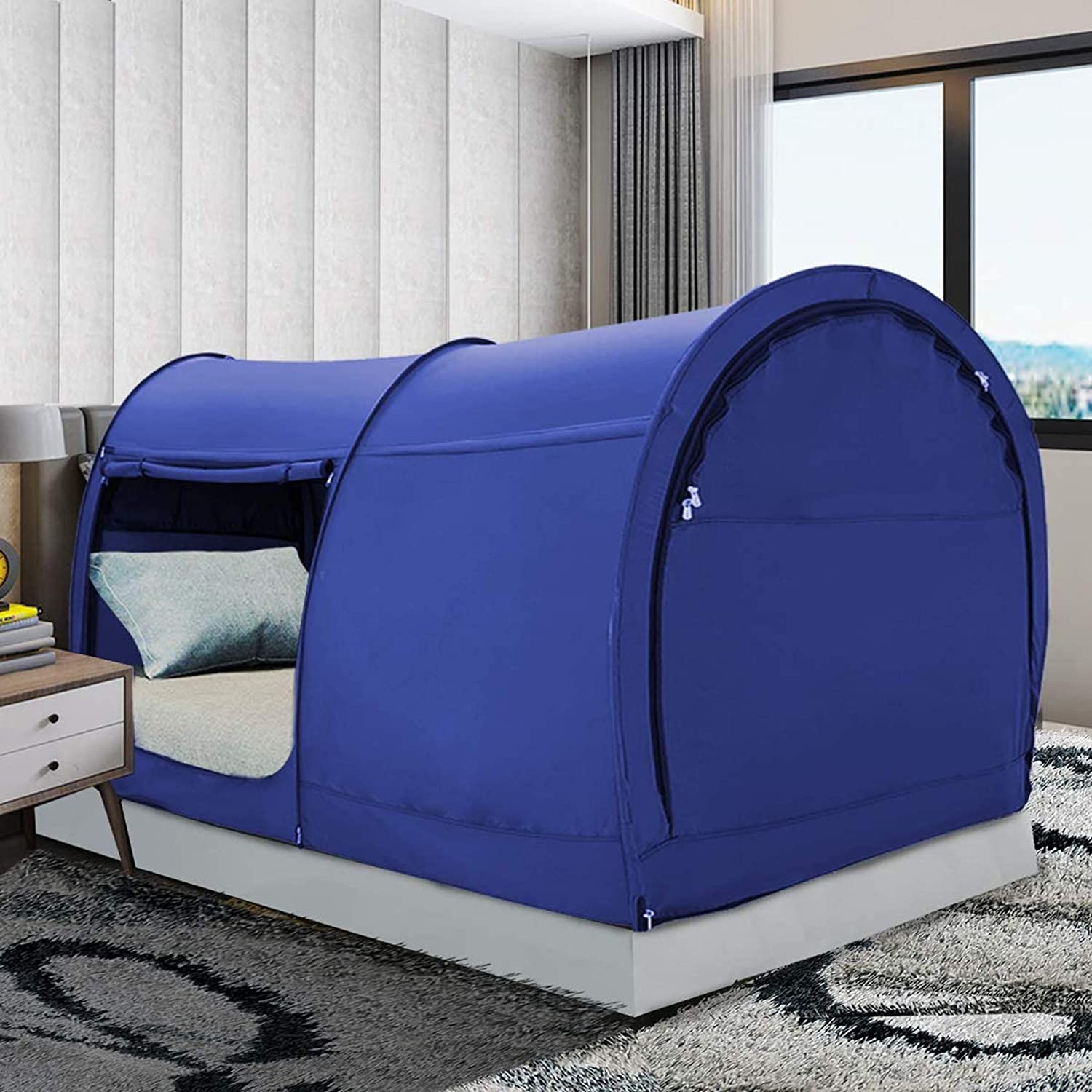 Privacy Bed Tent for Twin Size Bed – Indoor Pop Up Canopy Tent with Breathable Curtains, Light Blocking, Portable Frame (Mattress Not Included)